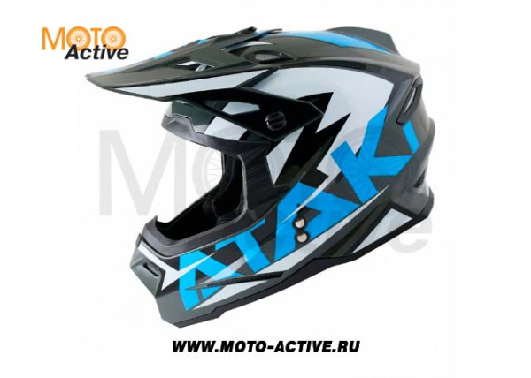 Шлем (кроссовый) Ataki JK801 Rampage, серый/синий глянцевый